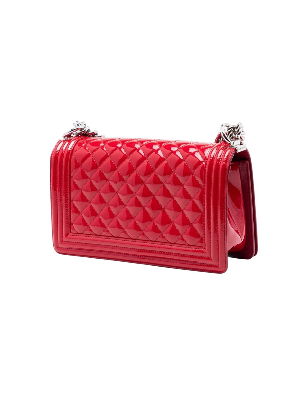 CHANEL Patent Quilted Medium Plexiglass Boy Flap Red - Picture 2 of 10